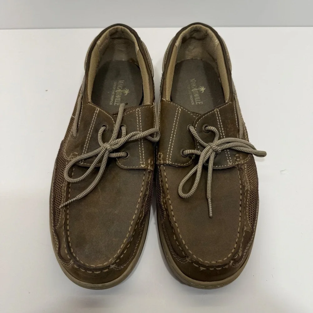 Margaritaville Navigator Boat Shoe Men 13 Brown Leather Loafer MG1301D Casual